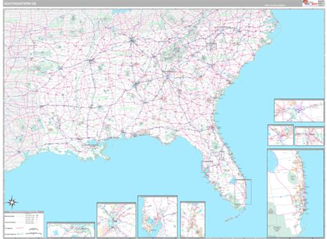 Us Southeast Regional Zip Code Wall Map Premium Style By Marketmaps