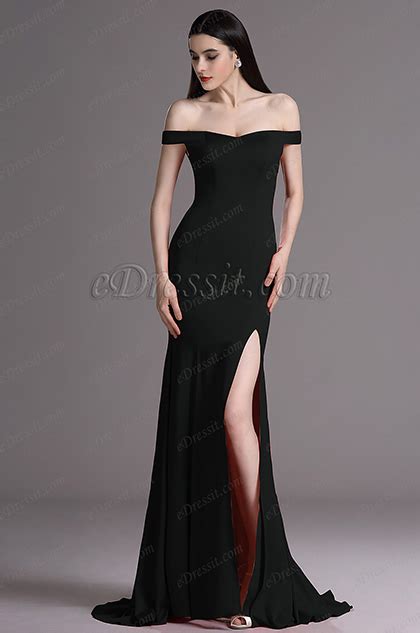Black Off Shoulder High Slit Formal Evening Dress 00163500 Edressit