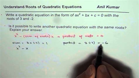 Write Quadratic Equation In Standard Form With Roots At 3 And 2 Youtube