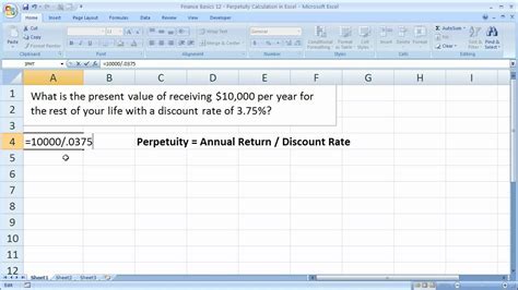 Finance Basics 12 Perpetuity Calculation In Excel Youtube