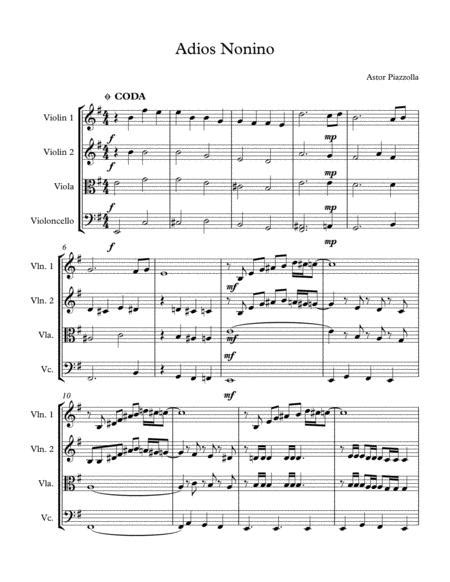 Piano solo sheet music for astor piazzolla's oblivion. Download Adios Nonino (Astor Piazzolla) For String Quartet ...