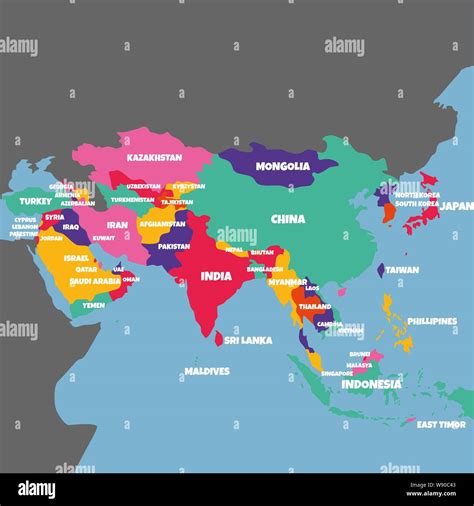 Asia Map With The Name Of The Countries Illustration Vector Vector