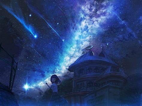 Hd Wallpaper Anime Original Girl Shooting Star Starry Sky