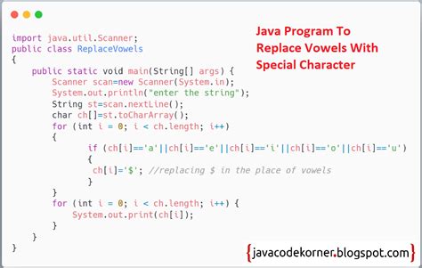 Learn and code with experts. Java program to replace vowels with special character ...