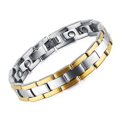 Men Sleek Titanium Steel Magnetic Therapy Bracelet Link