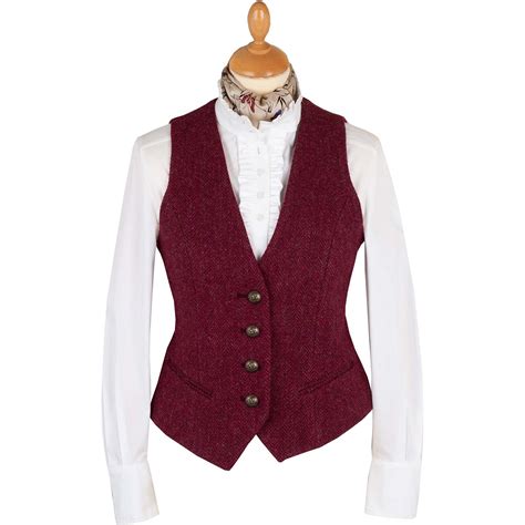 Wine Roxby Harris Tweed Tailored Waistcoat Cordings