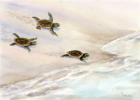 Tracks In The Sand Sea Turtle Beach Print From Watercolor Painting