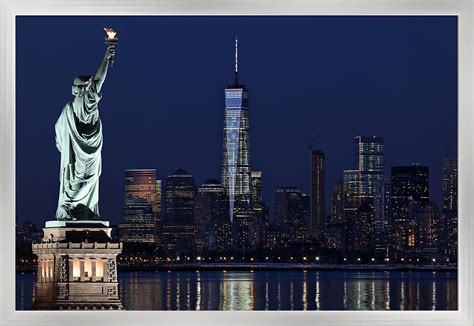 New York City Statue Of Liberty And City Skyline At Night Lantern