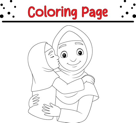 Coloring Page Muslim Mother Hugging Her Daughter 36077569 Vector Art At Vecteezy