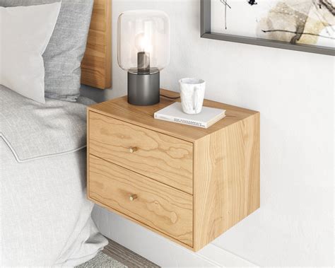 Floating Nightstand With 2 Drawers In Solid Cherry Mid Century Modern