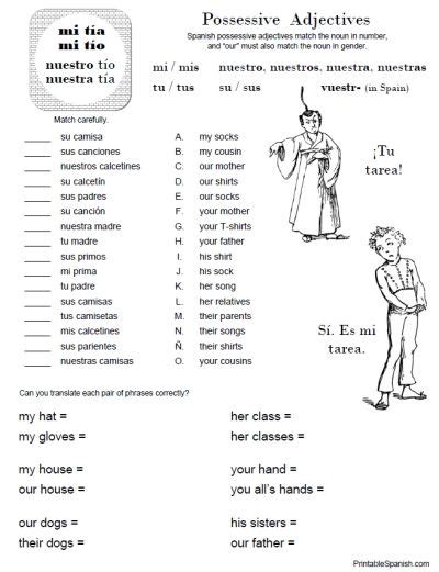 Possessive Adjectives Spanish Worksheet