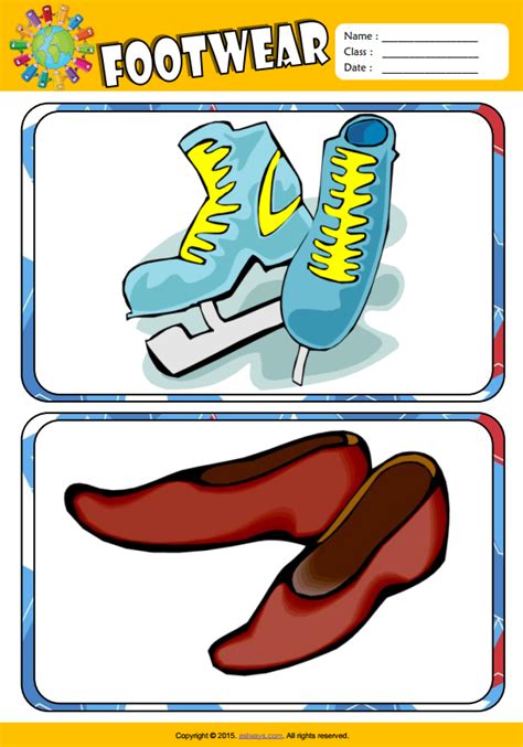 Footwear Esl Vocabulary Flashcards For Kids