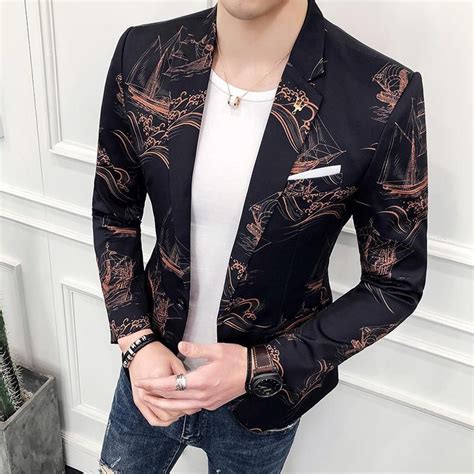 Sailboat Floral Print Blazers Club Party Prom Blazers For Mens Stylish
