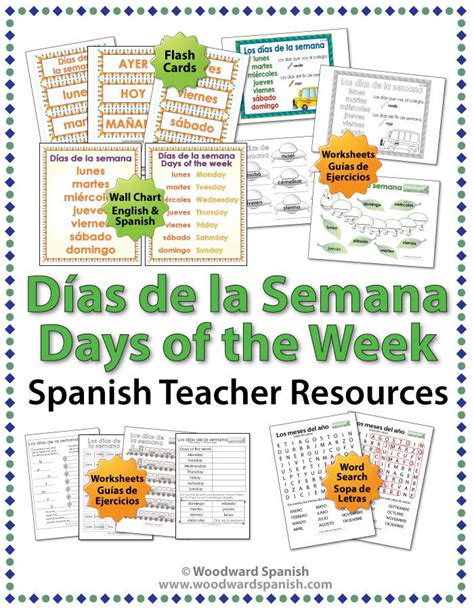 Days Of The Week In Spanish Worksheets Wall Charts And Flash Cards Spanish Teacher Word