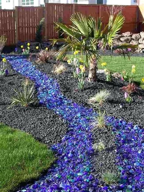 Blue Glass Landscape Rocks Blue Colored Landscape Rocks Front Yard Ideas Landscaping Backyard