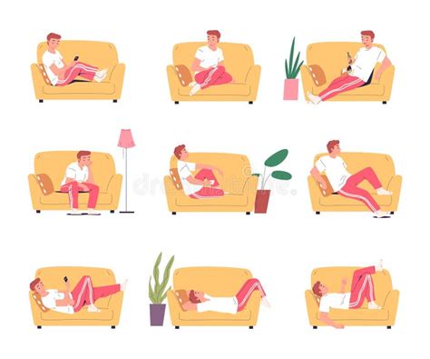 Lazy Man On Sofa Sedentary Person Nap Comfort Couch Lying Or Sitting