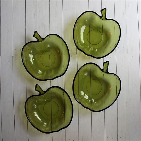 Vintage Hazel Atlas Orchard Green Glass Apple Bowl Set Of Bowls