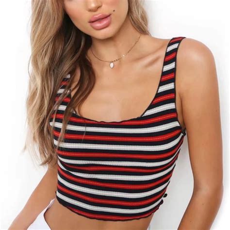 Zxqj Women Tank Tops Striped Letter Sexy Backless Bow Cotton Crop Vests Women Fitness T Shirt