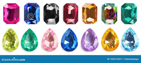 Set Of Bright Gemstones Isolated Banner Design Stock Illustration