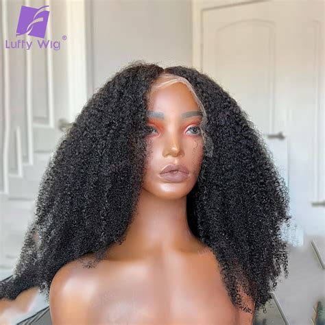 Density Kinky Curly Lace Frontal Wig Human Hair Pre Plucked Afro Wigs Glueless Brazilian