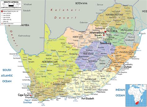 De eilanden op het afrikaans continentaal plat; Suid-Afrika kaart - 'n kaart van Suid-Afrika (Suid-Afrika ...