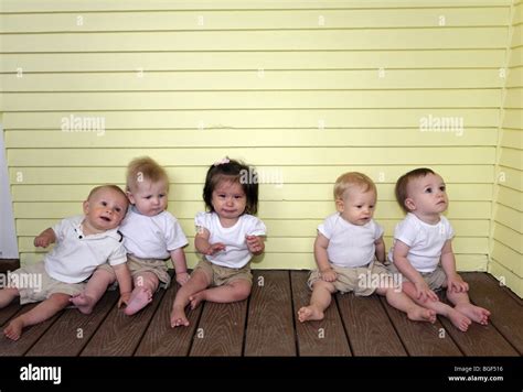 Five Babies Lined Up For Portrait Stock Photo Alamy