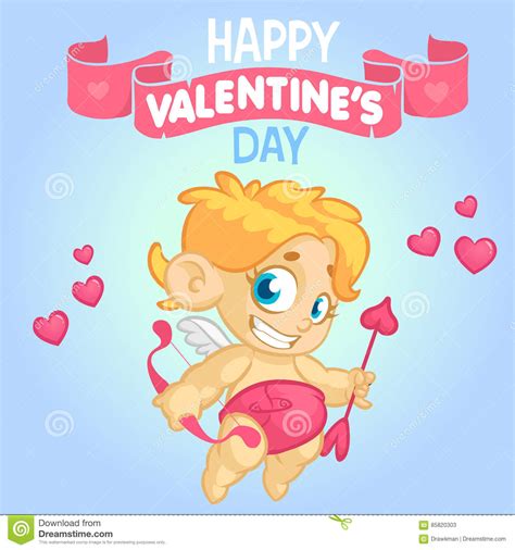cartoon cupid st valentine`s vector postcard or greeting card with funny cupid stock vector