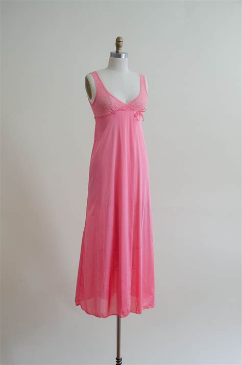 hot pink nightgown full length nightgown vintage lingerie etsy