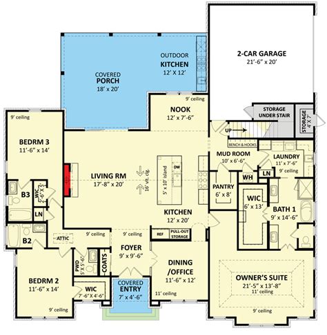 Under 2500 Sq Ft 3 Bed Transitional House Plan With Optionally Finished