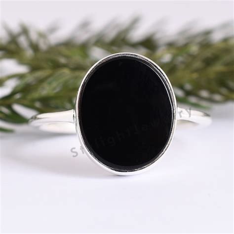 Large Black Onyx Ring Sterling Silver Huge Oval Black Stone Etsy