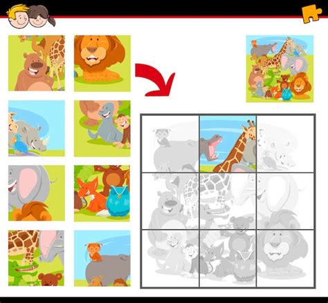 Premium Vector Jigsaw Puzzle Game For Children With Animals Group
