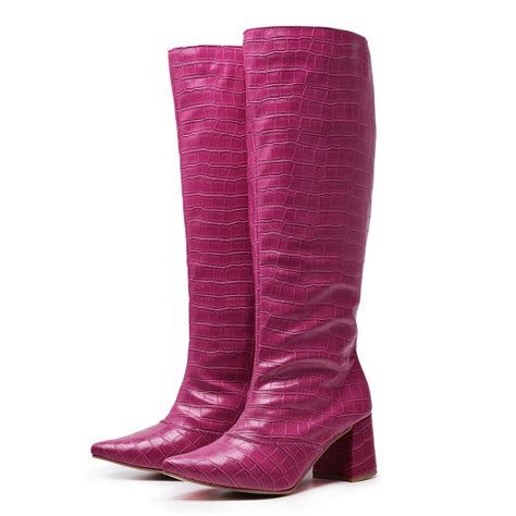 Bota Over Feminina Teresa Cano Longo Salto Baixo Grosso Rosa Pink