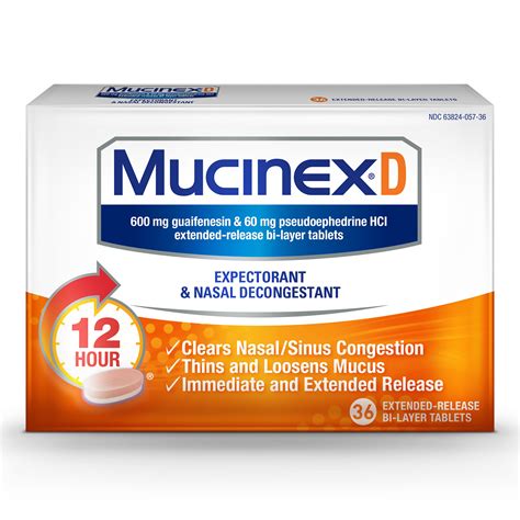 Mucinex D Expectorant And Nasal Decongestant Tablets 36 Count