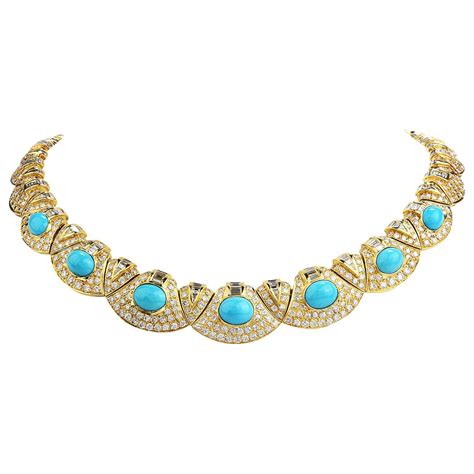 Turquoise And Diamond Statement Choker Necklace For Sale At 1stDibs