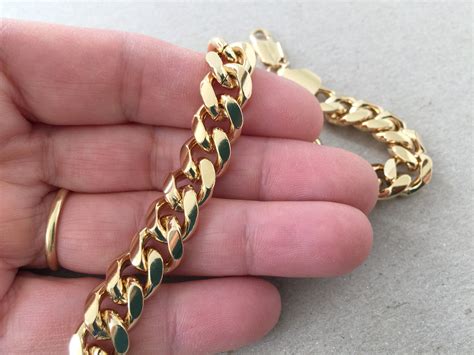Thick Gold Bracelet Mm Curb Link Chain Large Chunky Miami Etsy