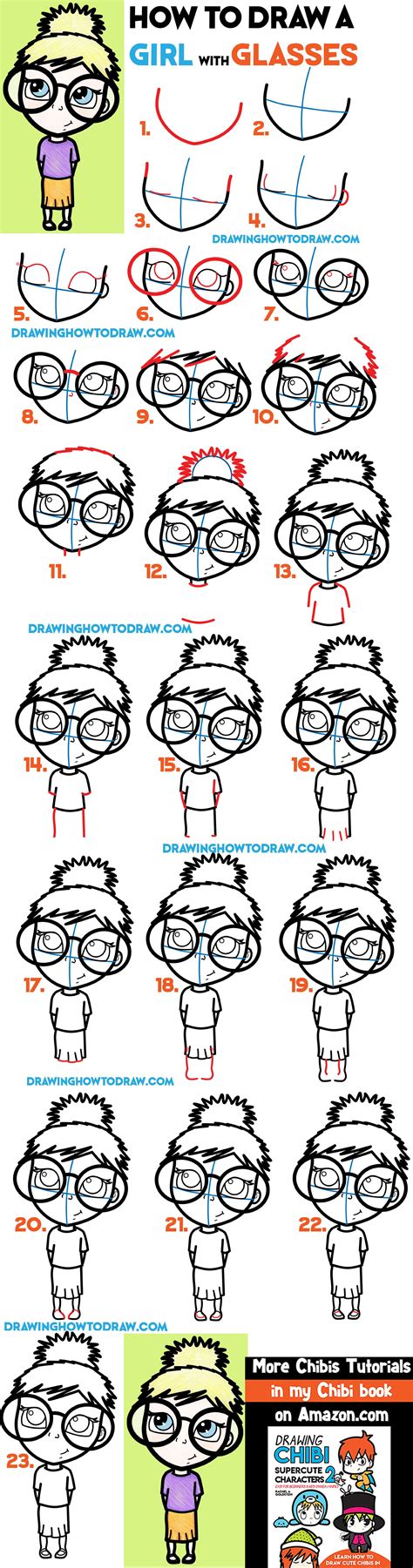 How To Draw A Cute Girl With Glasses Illustration Easy Steps Drawing