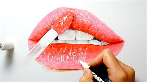 How to draw lips with visible teeth. How to draw realistic glossy lips with copic markers and ...