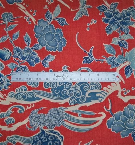 Brunschwig And Fils Chinoiserie Shishi Dragon Toile Fabric 10 Yards Poppy