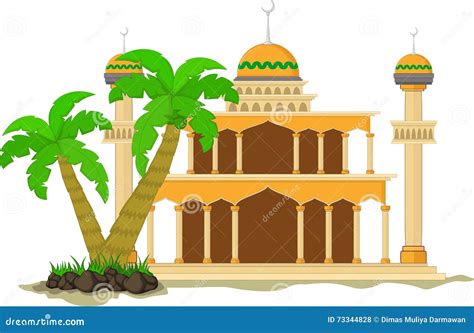 Muslim Mosque Isolated Flat Facade On White Background Flat With