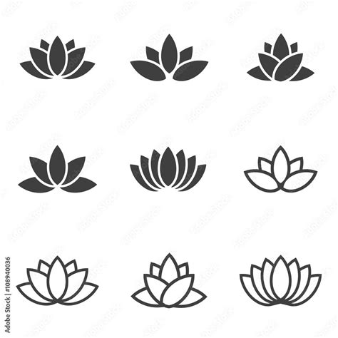 Vector Black Lotus Icons Set On White Background Lotus Plant Lotus