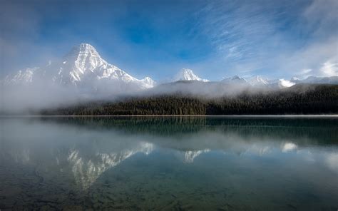 1500x859 Lake Mountain Reflection Sunrise Canada Snowy Peak Trees