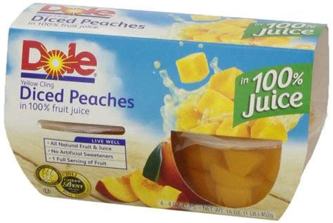 Dole Fruit Bowls Diced Peaches In 100 Fruit Juice 24 Count 4 Ounce