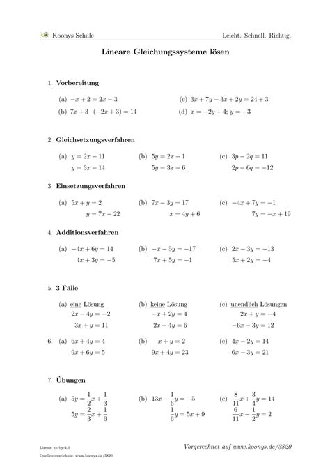 Lineare Gleichungssysteme Lösen Arbeitsblatt 3820 Mathe Formeln