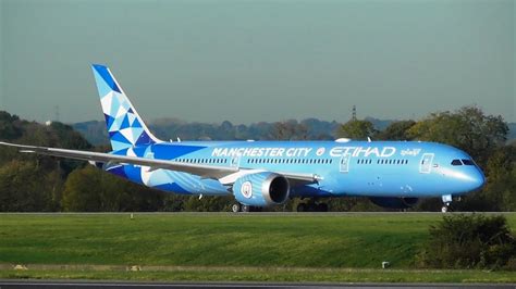 Etihad Boeing 787 Dreamliner Manchester City Fc Livery Departure At