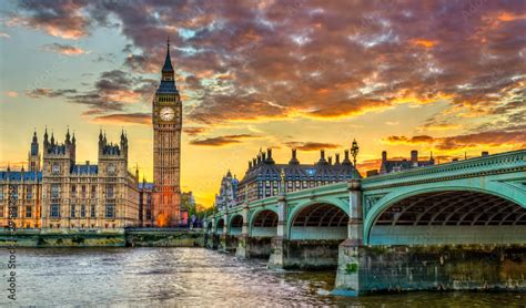 Big Ben And Westminster Bridge In London At Sunset The United Kingdom