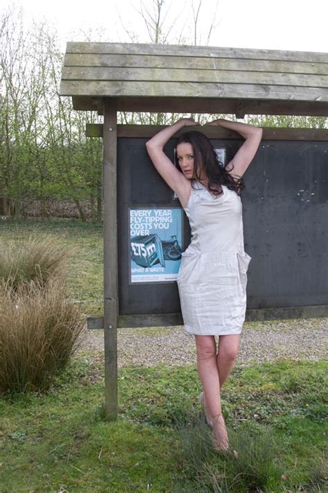 British MILF Marlyn Lindsay Flashing Outdoors In Tan Stockings
