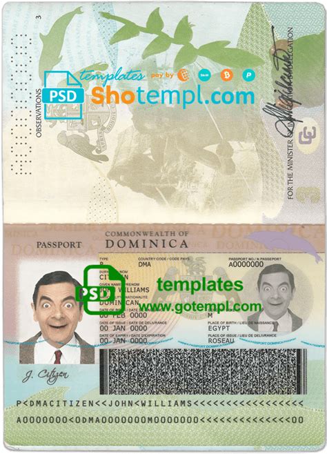 Dominica Passport Template In Psd Format At The Best Price With Fonts