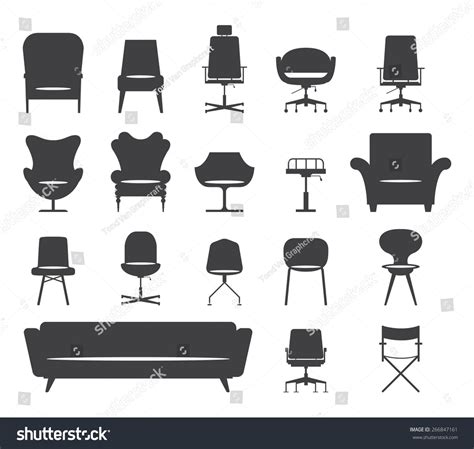 Icon Set Silhouette Modern Furniture Chair Stock Vector Royalty Free