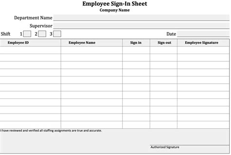 Employee Sign In Sheet