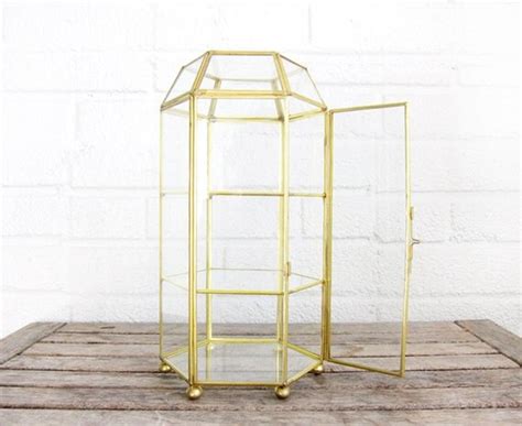 Vintage Brass And Glass Curio Cabinet Small Tabletop Display